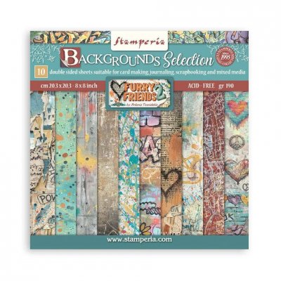 Furry Friends 2 8x8 Inch Paper Pack Maxi Background Selection - Bakgrundspapper från Antonis Tzanidakis Stamperia
