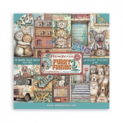 Furry Friends 2 12x12 Inch Paper Pack - Mönsterpapper med djurtema från Antonis Tzanidakis Stamperia