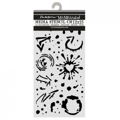 INK SPLATTERS Furry Friends 2 stencil - Schablon med färgstänk från Stamperia 12x25cm