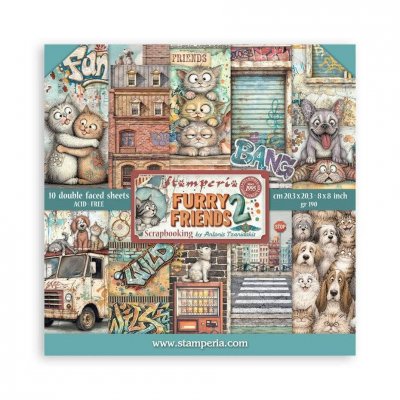 Furry Friends 2 8x8 Inch Paper Pack - Mönsterpapper med djurtema från Antonis Tzanidakis Stamperia
