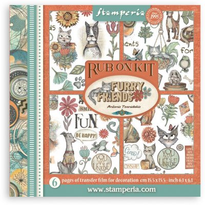 FURRY FRIENDS RUB-ON ASSORTMENT from Stamperia 15x15 cm