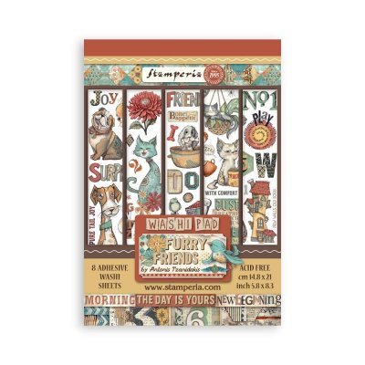 FURRY FRIENDS washi pad - Mönstrad papperstejp från Stamperia A5