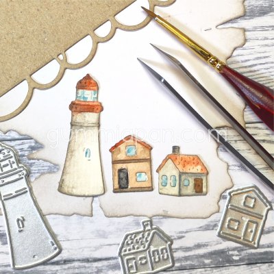 Lighthouse and house die set from Gummiapan ca 15x40, 15x18 & 18x16 mm