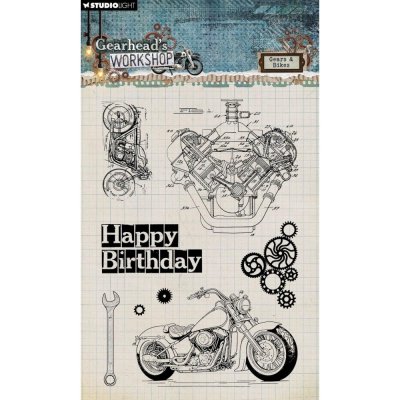 GEARS AND BIKES Gearhead's workshop clear stamp set - Stämpelset med motorcykel från Studio Light