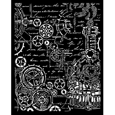 GEARS Sir Vagabond in Fantasy World Thick Stencil from Stamperia 20x25 cm