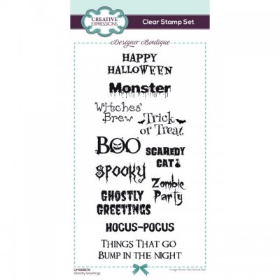 GHOSTLY GREETINGS Halloween clear stamp set from Creative Expressions A6