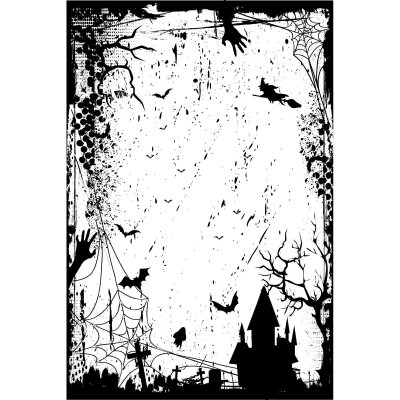 GHOSTLY MANOR Halloween Background rubber Stamp - Stämpel med spökhus från Creative Expressions A6