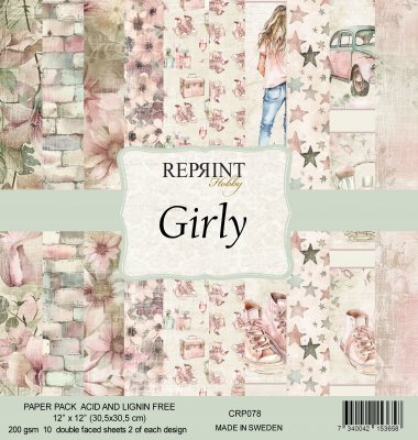 GIRLY paper collection 12x12 - Mönsterpapper med tjejtema från Reprint 30x30 cm
