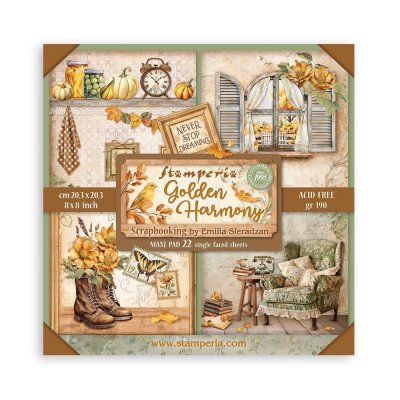 GOLDEN HARMONY PAPER PAD 8X8 from Stamperia 20x20 cm