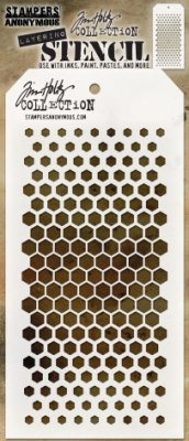 Gradient hex stencil - Schablon med hexagonmönster i varierad storlek från Tim Holtz