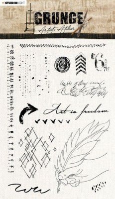 FÖRBESTÄLLNING - Artist‘s Atelier nr.32 grunge texture clear stamp set - Stämpelset med mönster och fjäderpenna från Studio Ligh