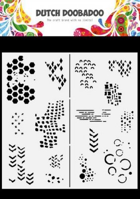 Grunge pattern slimline stencil set - Schabloner med olika mönster från Dutch Doobadoo 21x21 cm