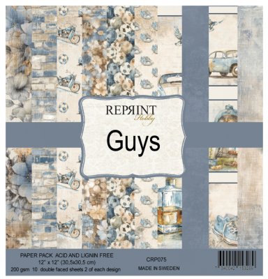 GUYS BOYS PATTERN PAPER PACK 12X12 - Mönsterpapper med pojk-/killtema från Reprint 30x30 cm