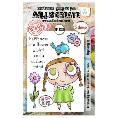 HAPPINESS IS girl clear stamp set - Stämpelset med glad flicka från AALL & Create A7
