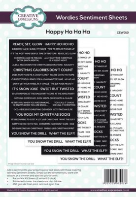 Happy Ha Ha Ha wordies sentiment sheets - Engelska juluttryck från Creative Expressions ca 15x20 cm