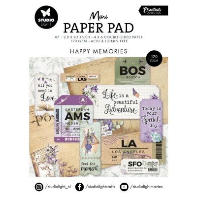 HAPPY MEMORIES mini paper pad - Litet pappersblock med resetema från Studio Light A7