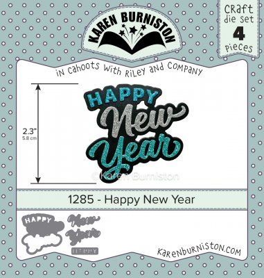HAPPY NEW YEAR die set 1285 - Engelska gott nytt år-stansmallar från Karen Burniston