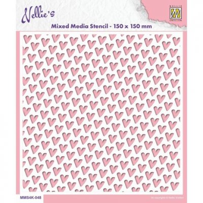 HEARTS Mixed Media Stencil - Schablon med hjärtan från Nellie Snellen 15x15 cm