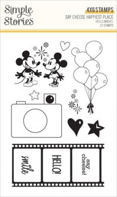 HELLO MAGIC! SAY CHEESE HAPPIEST PLACE clear stamp set Mickey Mouse - Musse Piggstämplar från Simple Stories A6