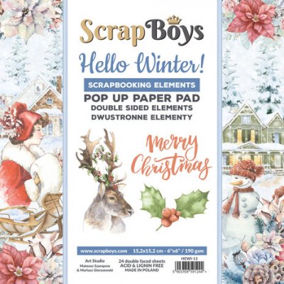 Hello Winter 6x6 Inch Pop Up Paper Pad - Pappersdekorationer med vintertema från ScrapBoys 15x15 cm