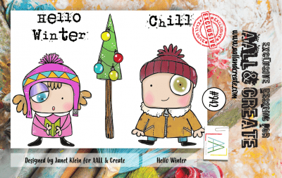 #942 HELLO WINTER clear stamp set from Janet Klein AALL & Create A7