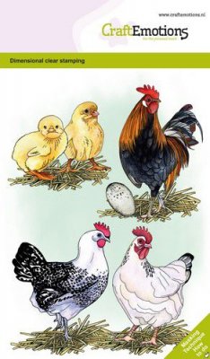 HENS AND CHICKS ROOSTER Easter clear stamp set from Craft Emotions A6