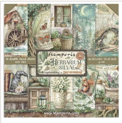 HERBARIUM SILVAE PAPER PACK - Mönsterpapper från Stamperia 30x30 cm