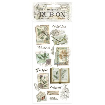 Herbarium Silvae Botanical Books rub-on - Gnuggisar med natur-, brev, och boktema från Stamperia