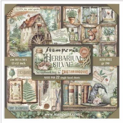 HERBARIUM SILVAE EPHEMERA MAXI PAPER PACK - Mönsterpapper från Stamperia 30x30 cm