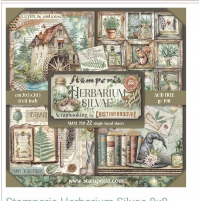 HERBARIUM SILVAE MAXI PAPER PACK SINGLE FACE from Stamperia 20x20 cm