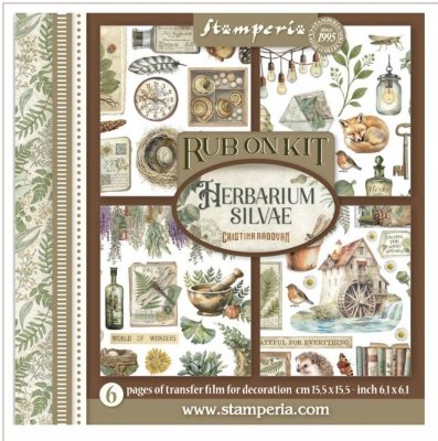 Herbarium Silvae rub-on kit - Gnuggisar med naturtema från Stamperia