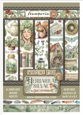 HERBARIUM SILVAE WASHI PAD - Mönstrad papperstejp från Stamperia