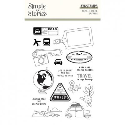Here + There Clear Stamps vacation travel - Stämpelset med resetema från Simple Stories