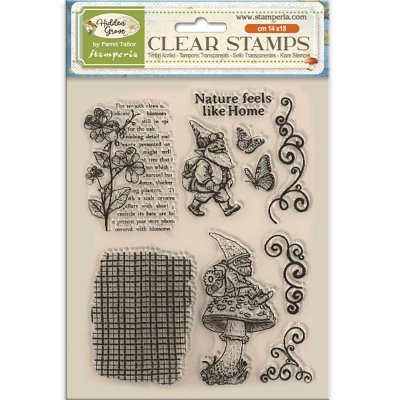 HIDDEN GNOME MUSHROOM GROVE clear stamp set - Stämpelset med vättar och svampar från Stamperia ca 14x21 cm