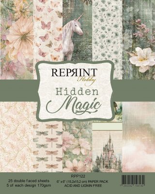 HIDDEN MAGIC paper pack 6x6 - Mönsterpapper från Reprint 15x15 cm