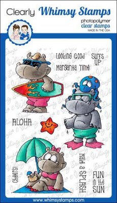 Hippo beach fun clear stamp set from Whimsy Stamps