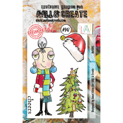 HOLIDEE girl Christmas clear stamp set - Stämpelset med kvinna och gran jultema från Janet Klein AALL & Create A7