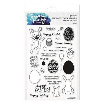 Hoppy Easter clear stamp set - Stämpelset med påsktema från Simon Hurley Ranger 15x22,86 cm
