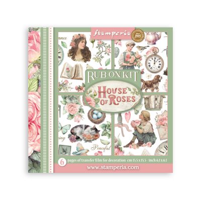HOUSE OF ROSES RUB-ON ASSORTMENT - Gnuggisar med blomtema från Stamperia 15x15 cm