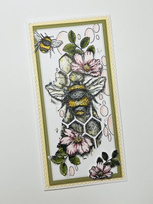 #797 BEAUTIFUL BEES and flowers clear stamp set - Stämpelset med blommor och bin från Dominic Phillips AALL & Create A5