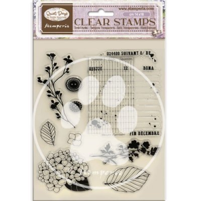 HYDRANGEA flower CLEAR DAYS clear stamp set - Stämpelset med blomma från Stamperia A5