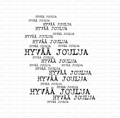 Hyvää joulua - Finsk bakgrundsstämpel med god jul-text från Gummiapan 5*6,2 cm
