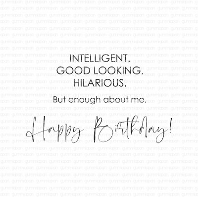 Intelligent. Good looking. Hilarious... stamp from Gummiapan ca 60 x 36,5 mm