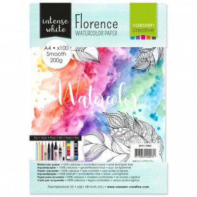 Intense white smooth watercolor paper 200 g - 100 st släta vit-vita A4-stora akvarellpapper från Florence