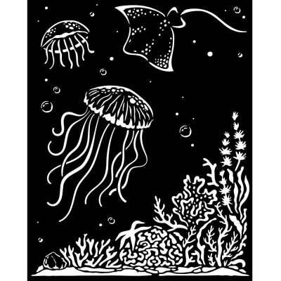 JELLYFISH songs of the sea stencil - Schablon med maneter och havstema från Stamperia 20x25 cm