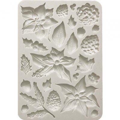 POINSETTIA & PINECONE MOULD - Gjutform med julstjärnablommor och kottar från Stamperia A5