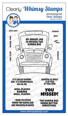 Karma bus clear stamp set - Stämpelset med bil och engelska texter från Whimsy Stamps 10x15 cm