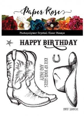 FÖRBESTÄLLNING - Kick your heels up clear stamp set - Stämpelset med cowboytema från Paper Rose 10x10 cm
