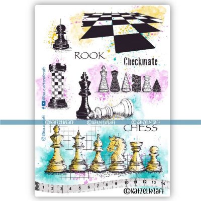 PRE-ORDER King's Gambit chess rubber stamp set from KatzelKraft A5