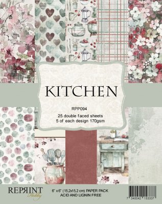 KITCHEN paper pack 6x6 - Mönsterpapper med kökstema från Reprint 15x15 cm